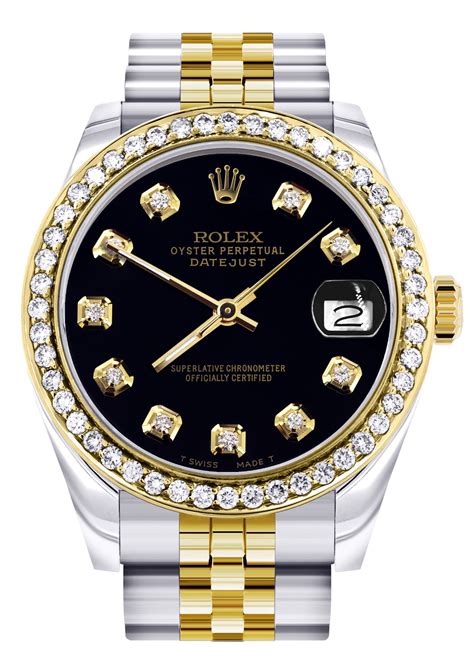 Gold watch with diamonds in Black for Women